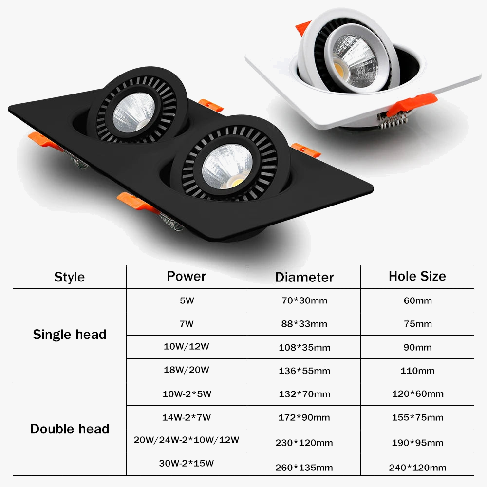 downlight led carré réglable encastré spot lumière lampe