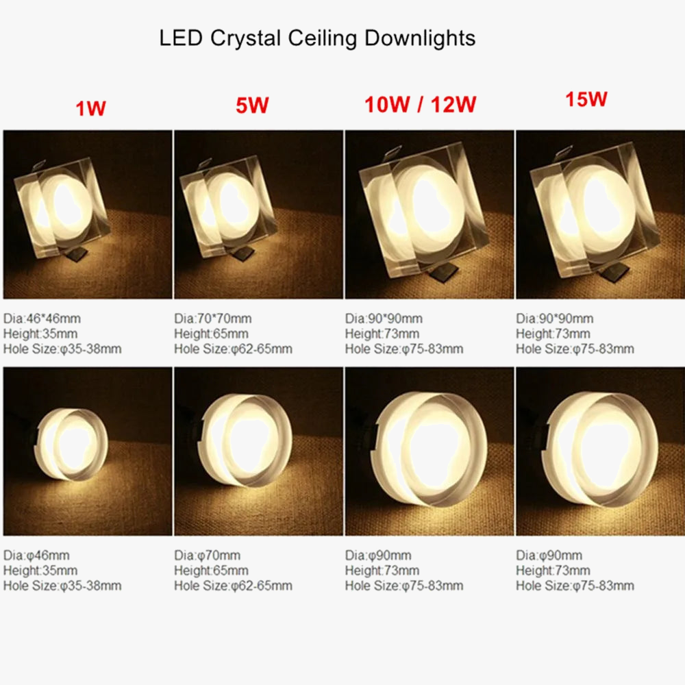 downlight led en cristal à intensité variable pour décoration intérieure