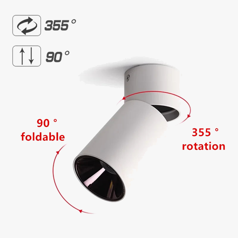 downlight led pliant rotatif monté en surface anti-éblouissement à intensité variable