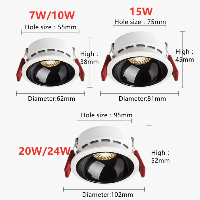downlights led encastrés anti-éblouissement à intensité variable epistar puce cob