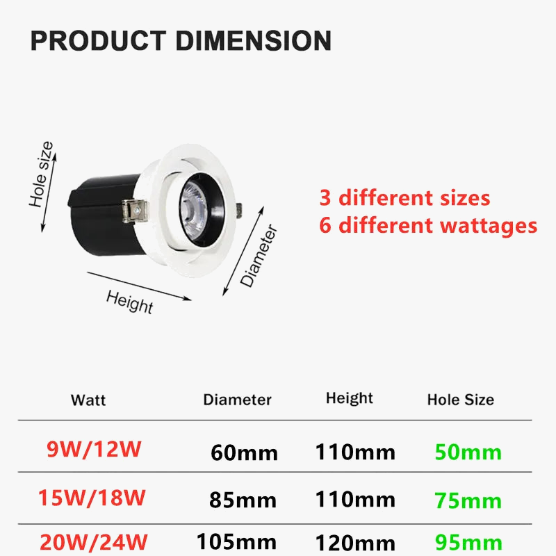 downlights led rotatifs à intensité variable epistar aluminium encastré cob spots