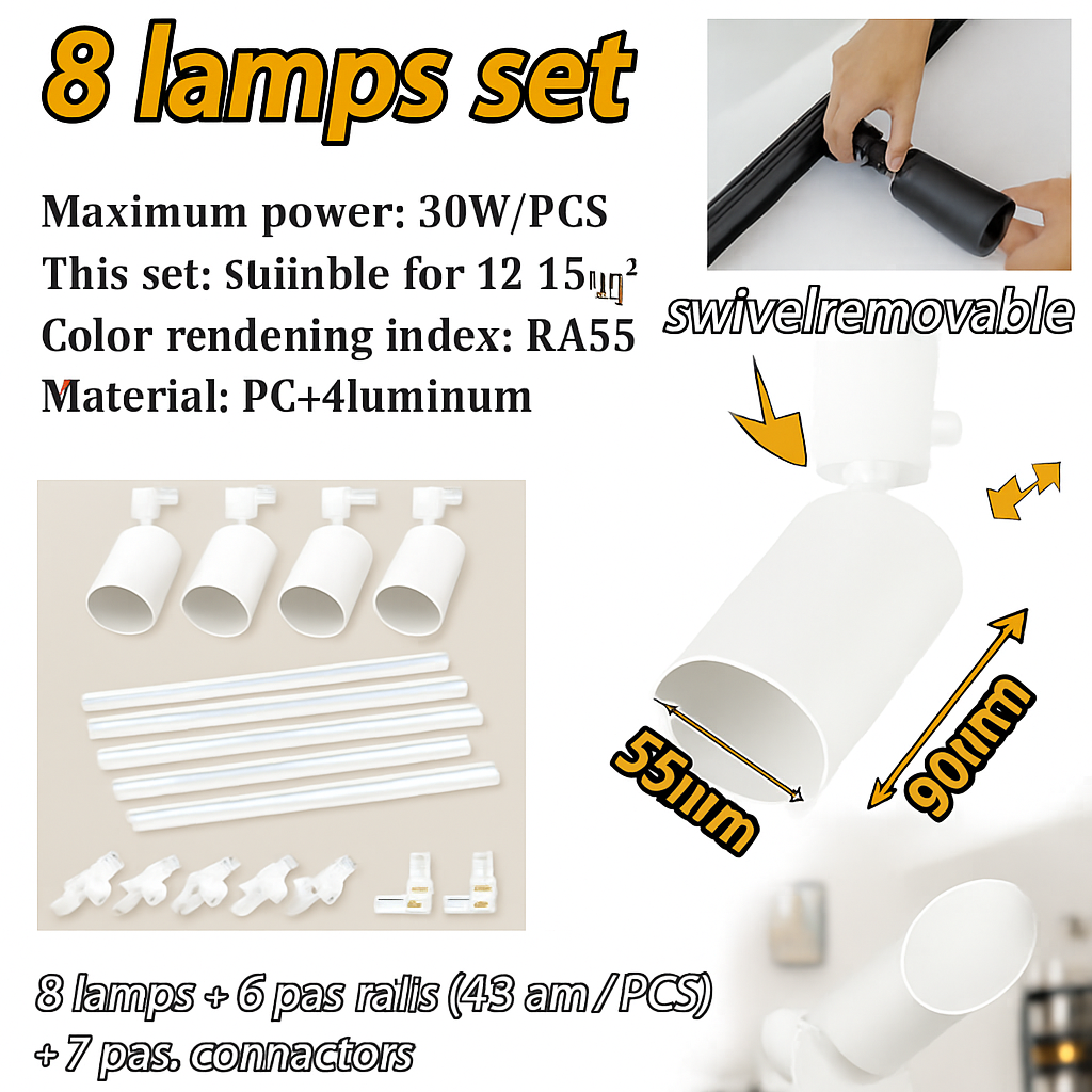 ensemble d'éclairage sur rail dimmable pour maison intelligente
