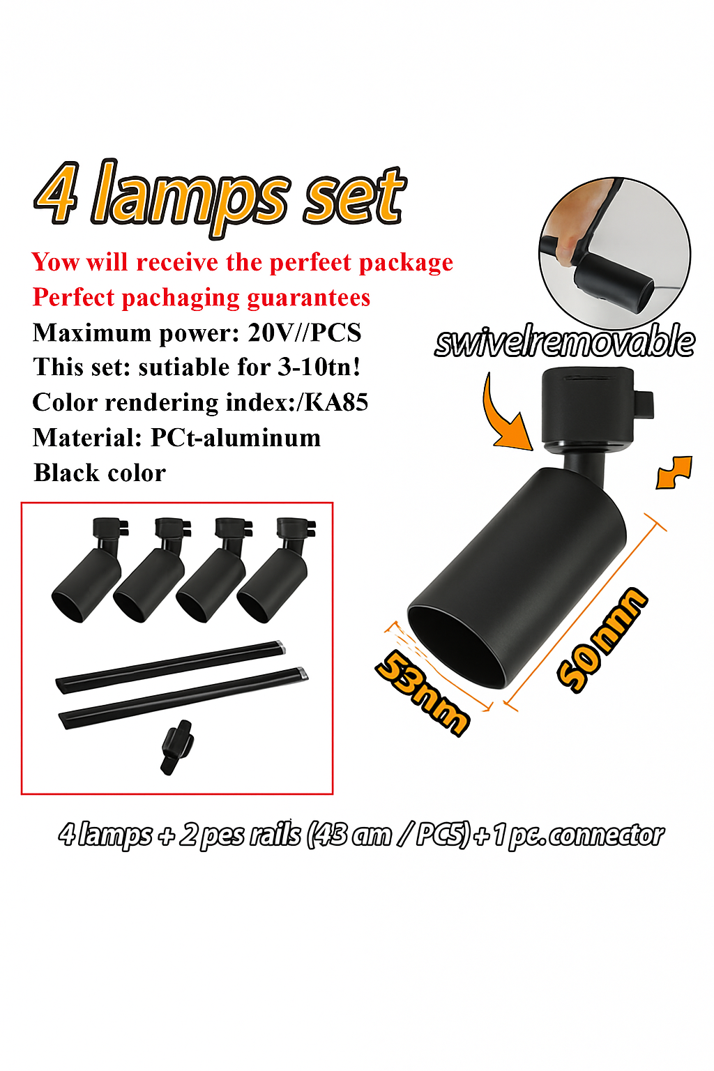 ensemble d'éclairage sur rail dimmable pour maison intelligente