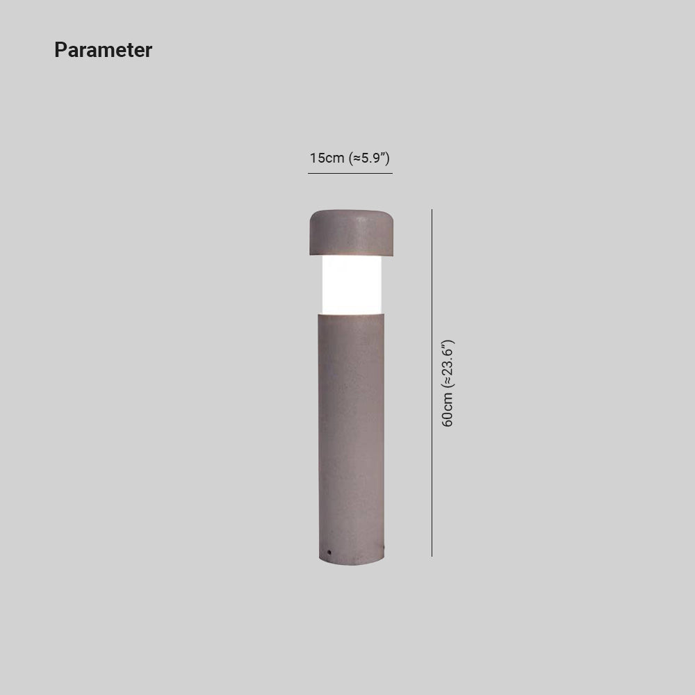 Borne cylindrique en métal et pierre grise à bandeau lumineux — Pressoir