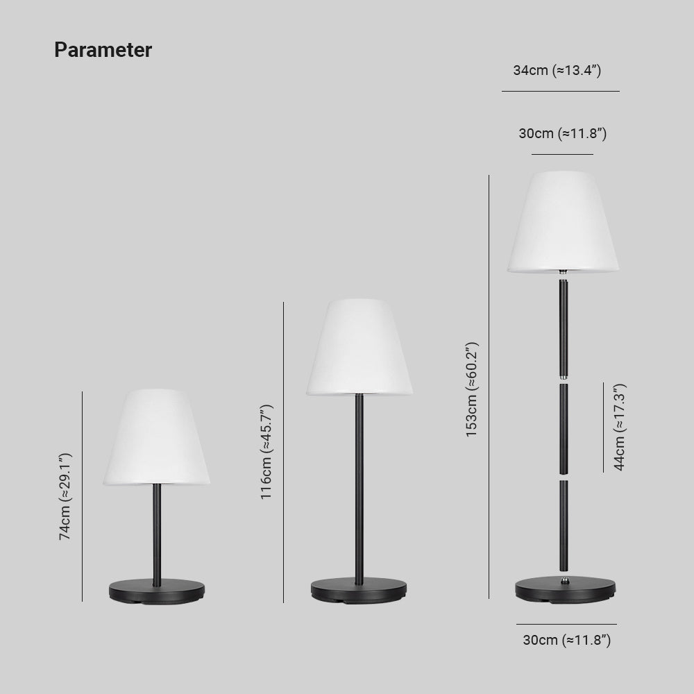 Lampadaire d’extérieur à abat-jour conique blanc sur pied noir — Torchère