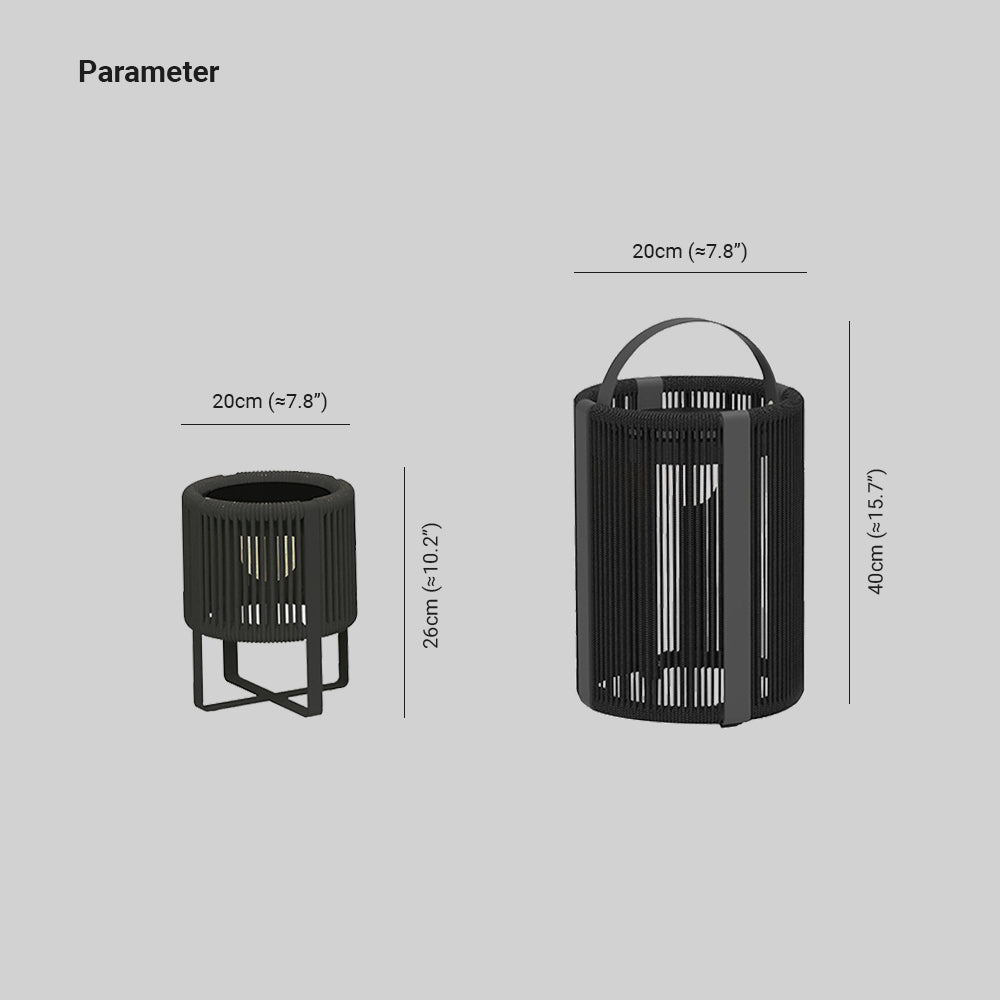 Lanterne nomade cylindrique en métal noir et fibre tressée — Quenouille