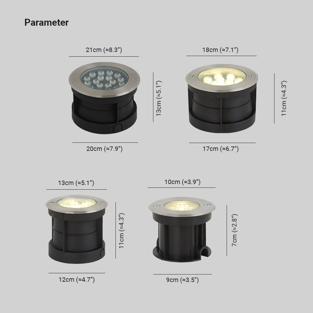 Spot de sol encastrable rond en métal brossé et verre — Sillage