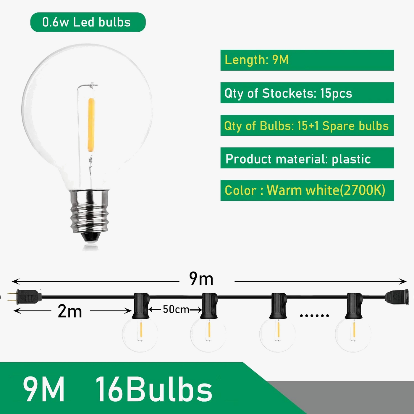Festoon LED Globe guirlande lumineuse fée LED G40 extérieur pour fête de noël jardin guirlande décorative lampe rue Patio arrière-cour