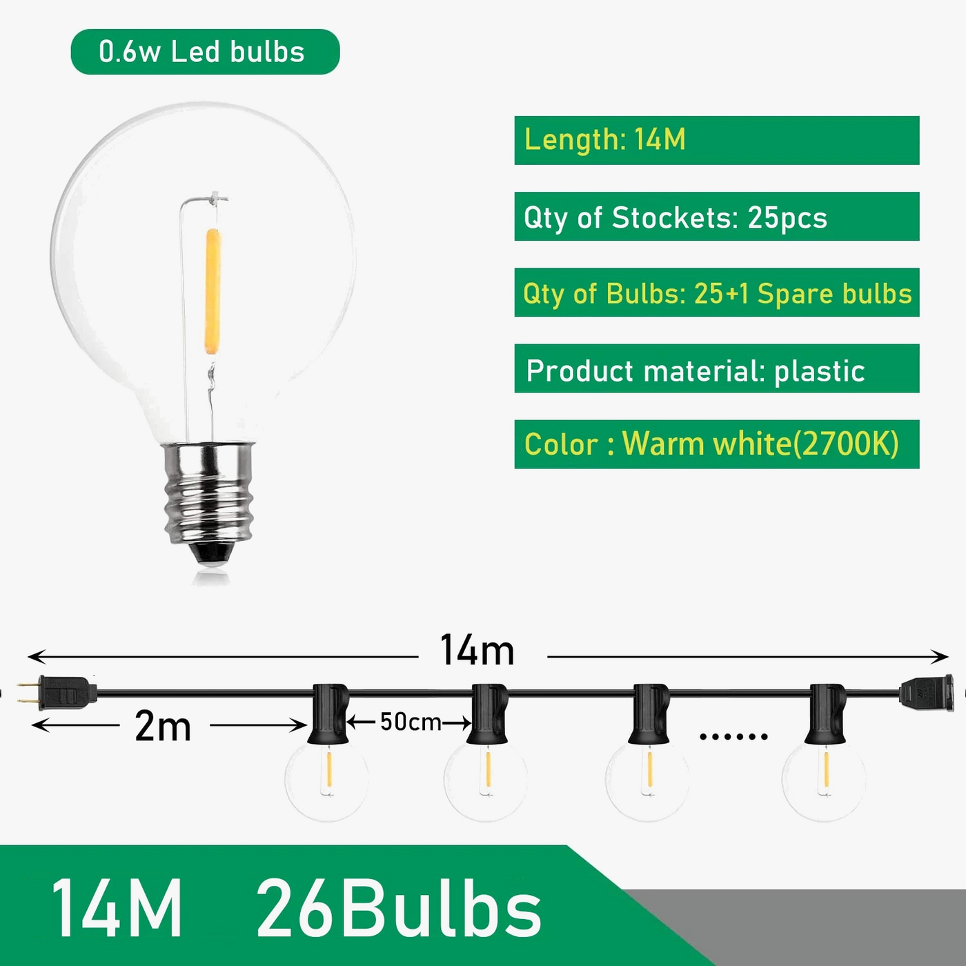 Festoon LED Globe guirlande lumineuse fée LED G40 extérieur pour fête de noël jardin guirlande décorative lampe rue Patio arrière-cour