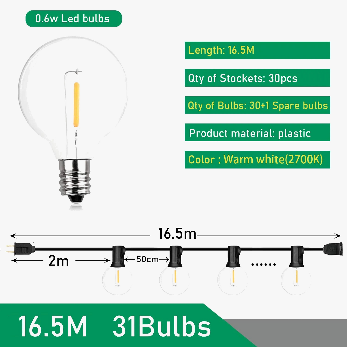 Festoon LED Globe guirlande lumineuse fée LED G40 extérieur pour fête de noël jardin guirlande décorative lampe rue Patio arrière-cour