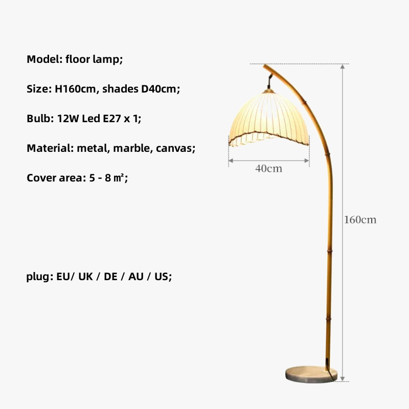 Lampadaire à abat-jours suspenduen toile nuances LED nordique bambou
