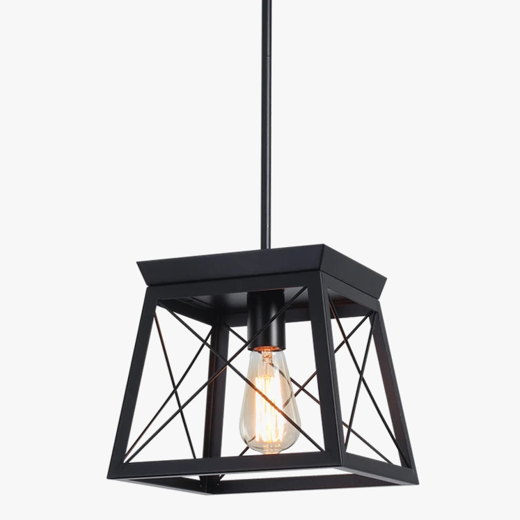 Ganeed Farmhouse Suspension Cage en métal Finition Bois 1 Lumière Lanterne Rustique Lustre Hauteur Réglable Suspension