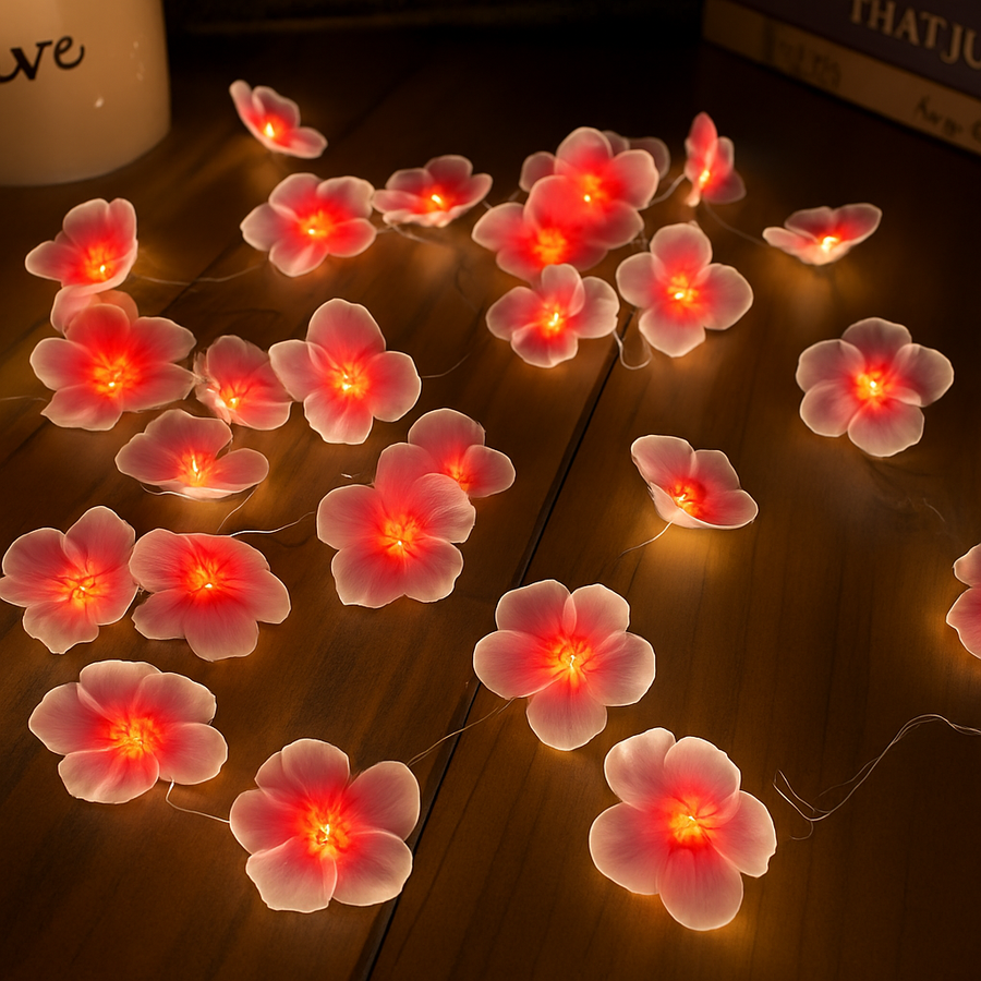 guirlande lumineuse 30 led cerisier rose pour décoration extérieure