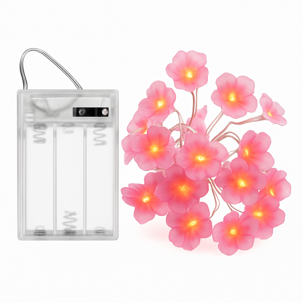 guirlande lumineuse 30 led cerisier rose pour décoration extérieure