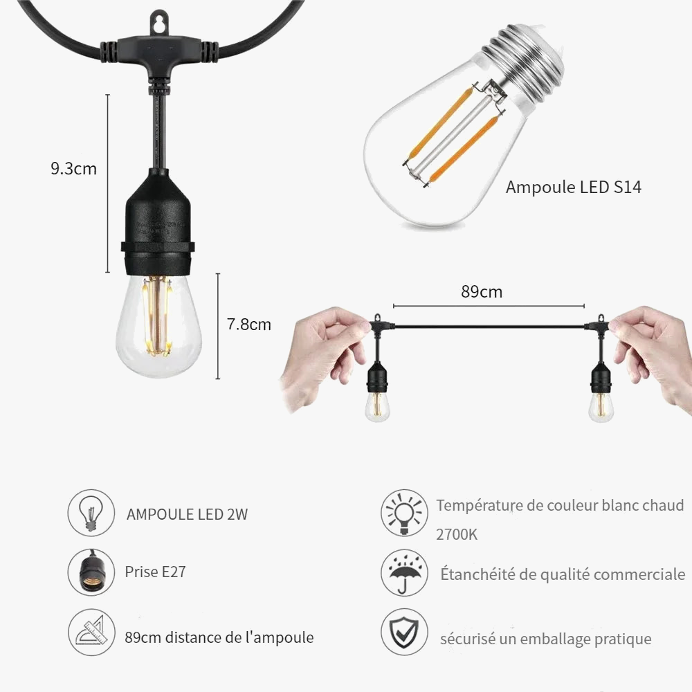 guirlande lumineuse connectable LED étanche pour jardin et événements