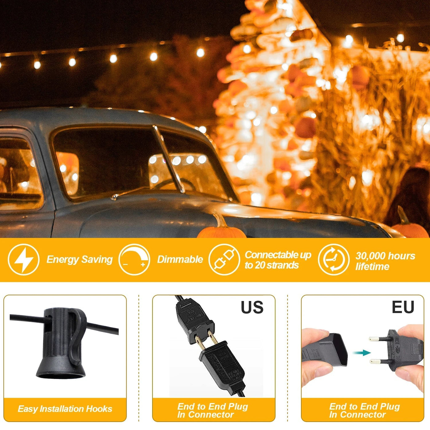 guirlande lumineuse d'extérieur connectable décorative pour jardin noël