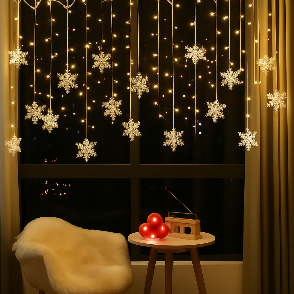 guirlande lumineuse de noël à led flocons de neige décoration extérieure