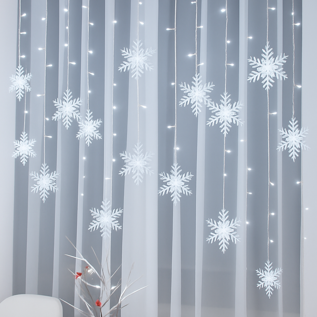 guirlande lumineuse de noël à led flocons de neige décoration extérieure