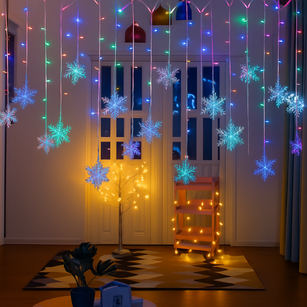 guirlande lumineuse de noël à led flocons de neige décoration extérieure