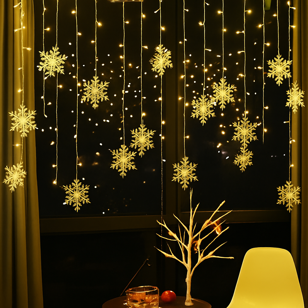 guirlande lumineuse de noël à led flocons de neige décoration extérieure