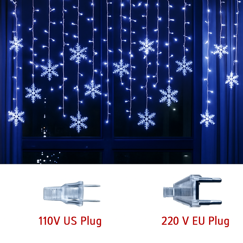 guirlande lumineuse de noël à led flocons de neige décoration extérieure