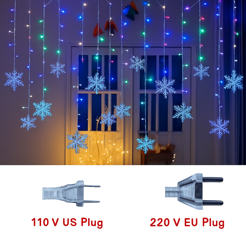 guirlande lumineuse de noël à led flocons de neige décoration extérieure