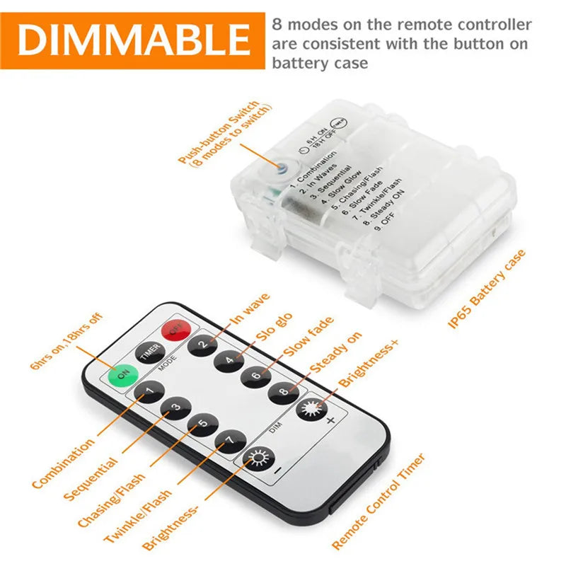 guirlande lumineuse de noël étanche télécommande 8 modes décorative