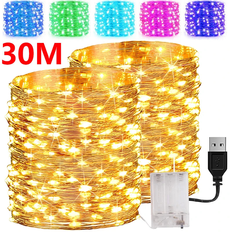 guirlande lumineuse led cuivre étanche pour fêtes et décorations