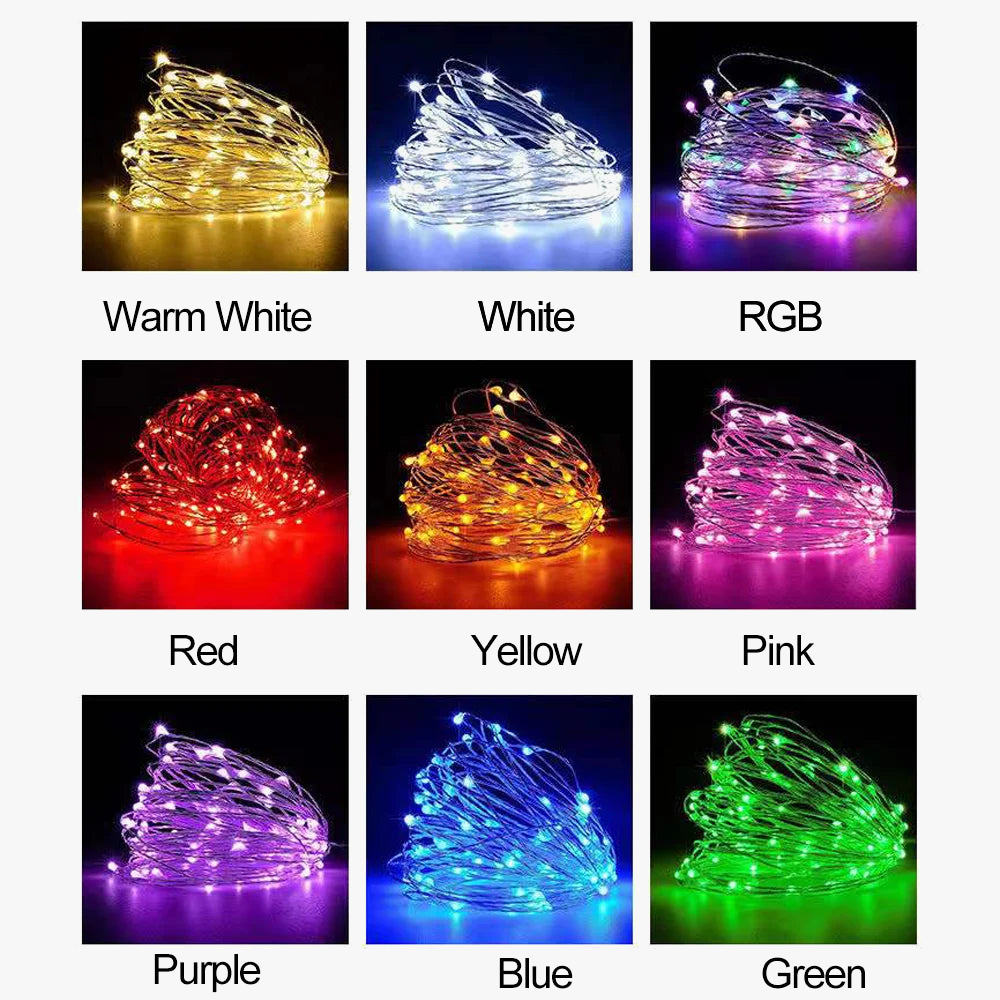 guirlande lumineuse led en fil de cuivre étanche à piles décorative
