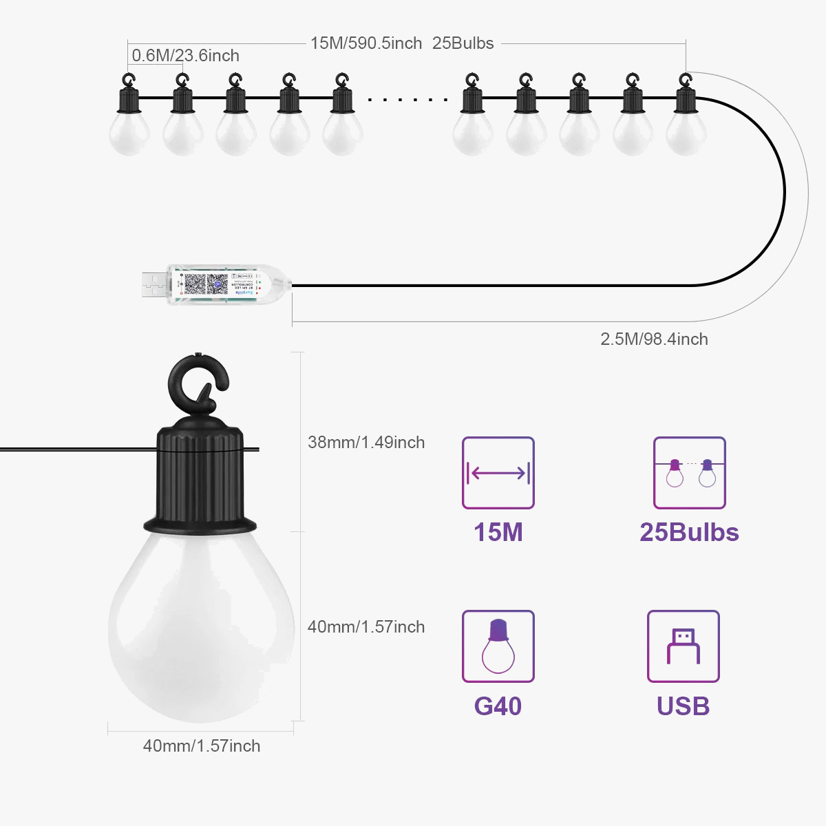 guirlande lumineuse led extérieure étanche bluetooth 25 ampoules décoratives
