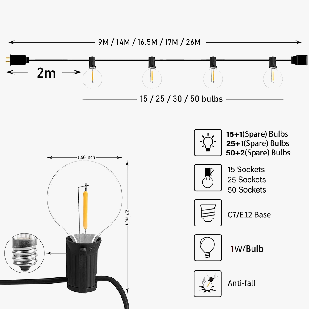 guirlande lumineuse led festoon g40 pour extérieur et décorations festives