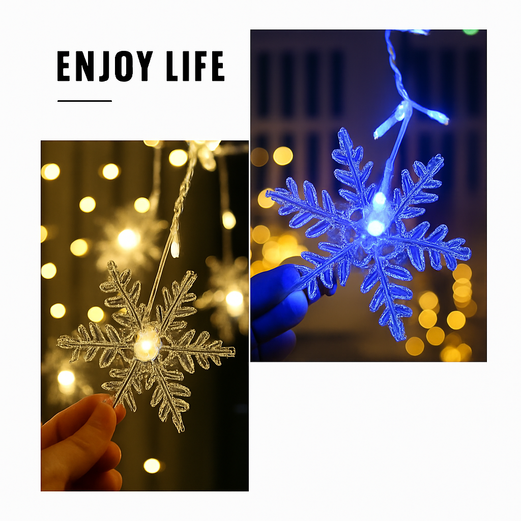 guirlande lumineuse led flocons de neige pour Noël et fêtes