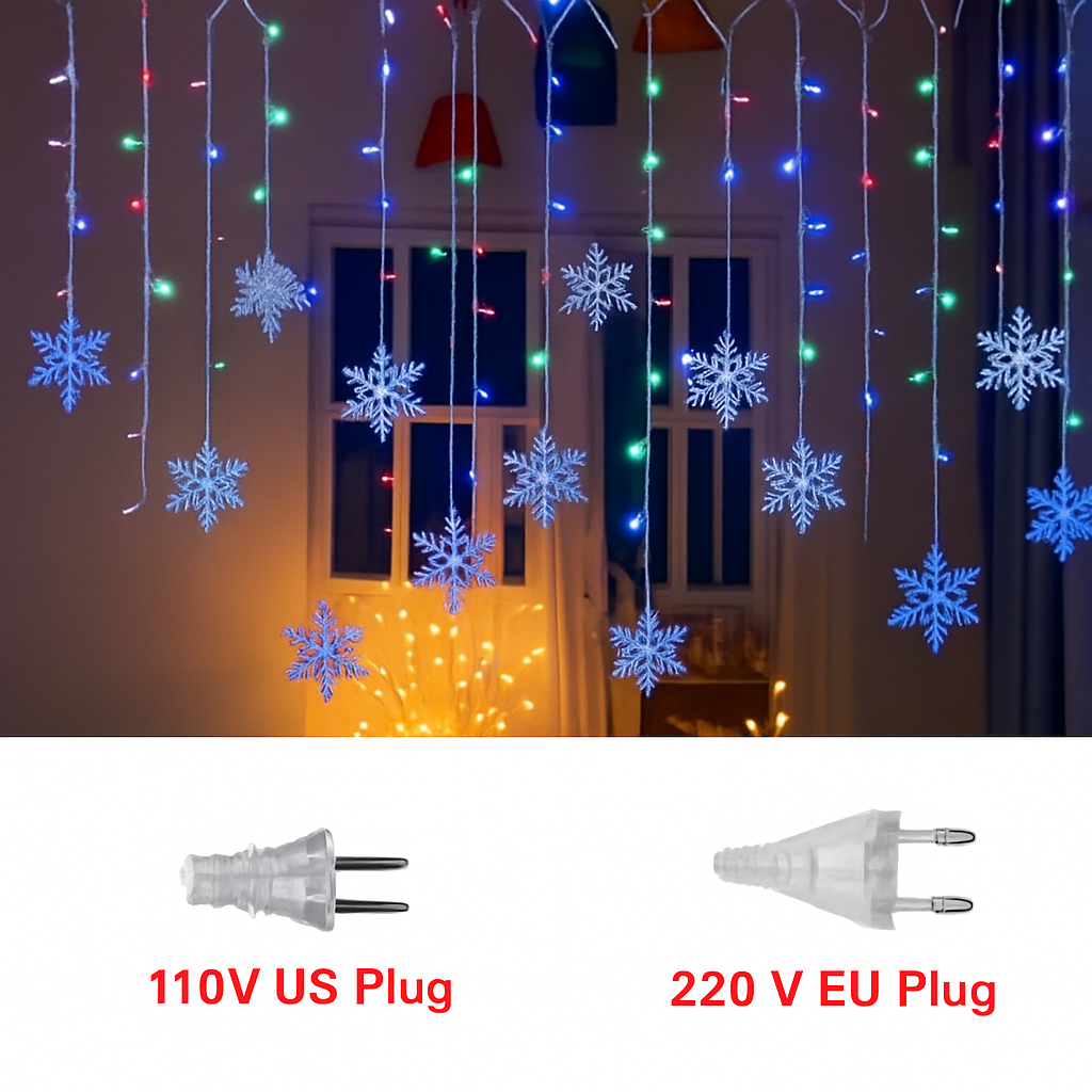 guirlande lumineuse led flocons de neige pour Noël et fêtes