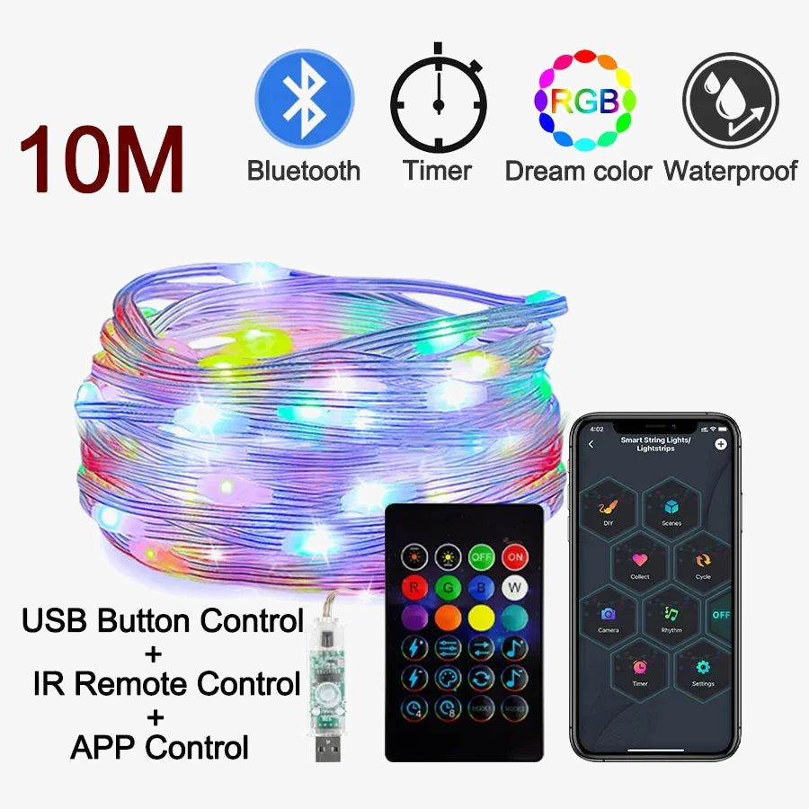 guirlande lumineuse led intelligente bluetooth pour fêtes et décorations