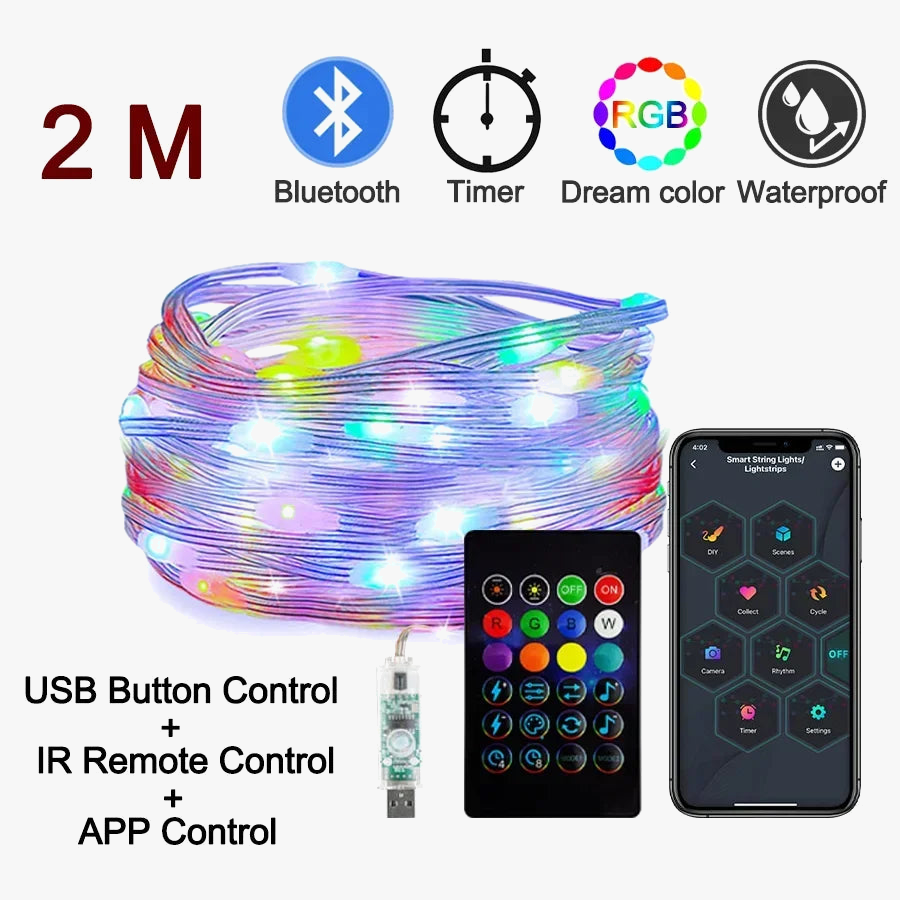 guirlande lumineuse led intelligente bluetooth pour fêtes et décorations