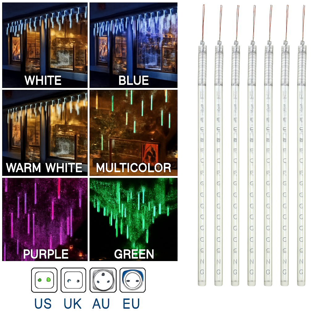 guirlande lumineuse led pluie de météores imperméable pour décoration festive