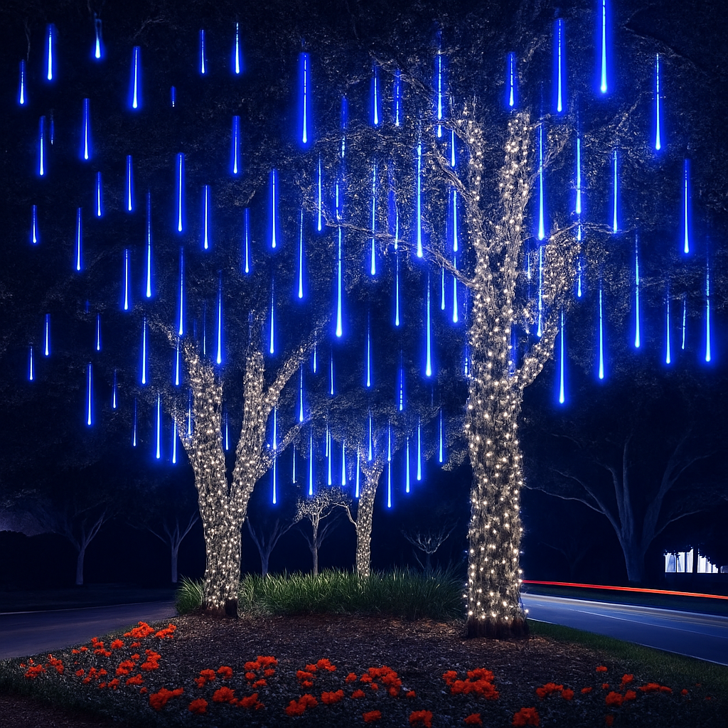guirlande lumineuse led pluie de météores imperméable pour décoration festive