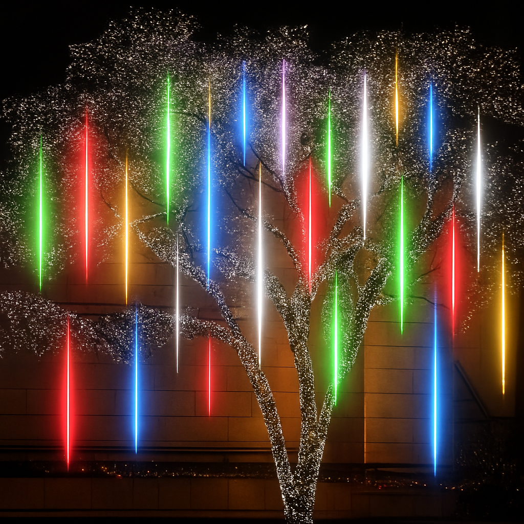 guirlande lumineuse led pluie de météores imperméable pour décoration festive