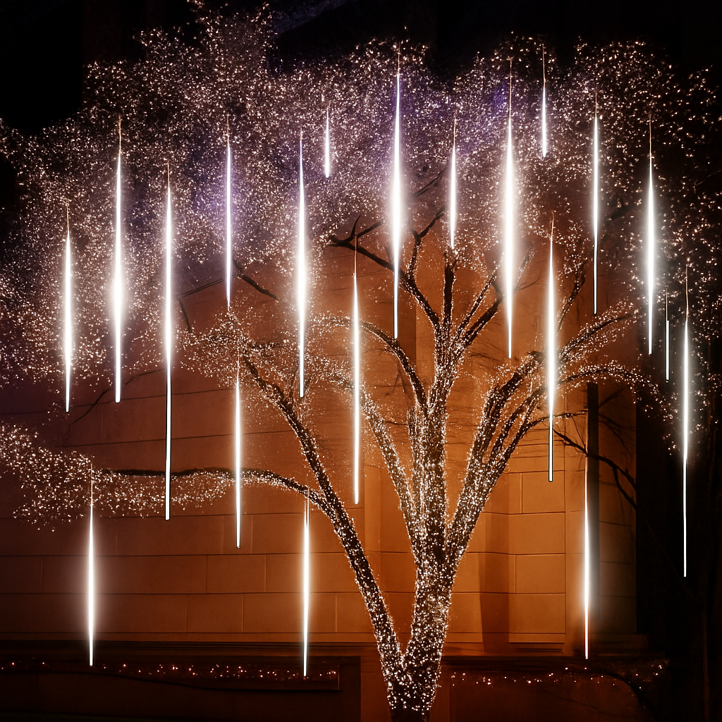 guirlande lumineuse led pluie de météores imperméable pour décoration festive