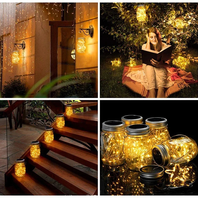 guirlande lumineuse solaire en forme de pot mason décorative pour extérieur