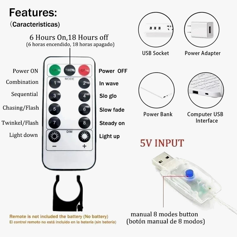 guirlande lumineuse usb avec télécommande pour fêtes et décorations