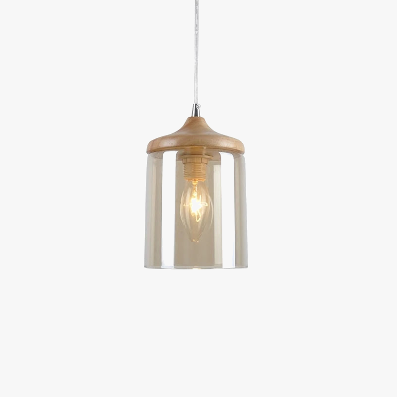 gzmj abat-jour simple en verre bois luminaire suspendu