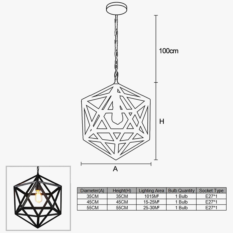 gzmj hexahedron droplight suspension en fer