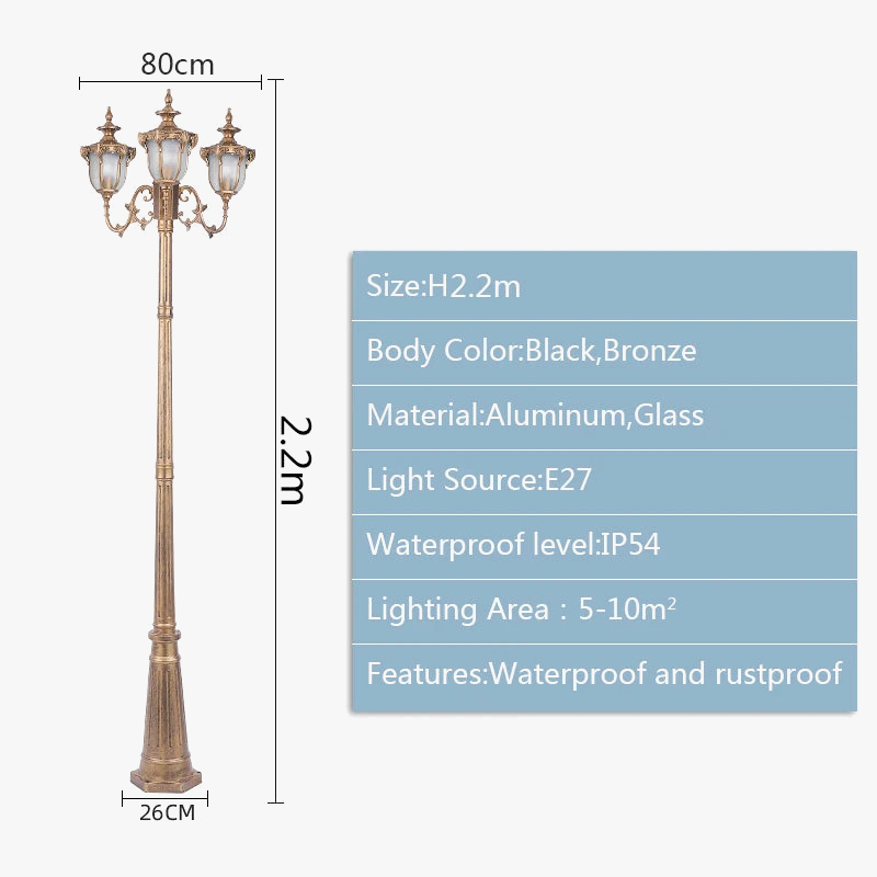 (H: 2.2 m) lampe de paysage européenne 2/3 tête cour lampadaire jardin extérieur moulé sous pression lampe de pelouse éclairage de Villa