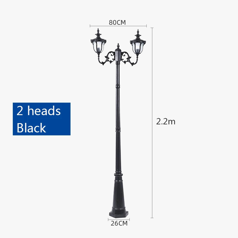 (H: 2.2 m) lampe de paysage européenne 2/3 tête cour lampadaire jardin extérieur moulé sous pression lampe de pelouse éclairage de Villa