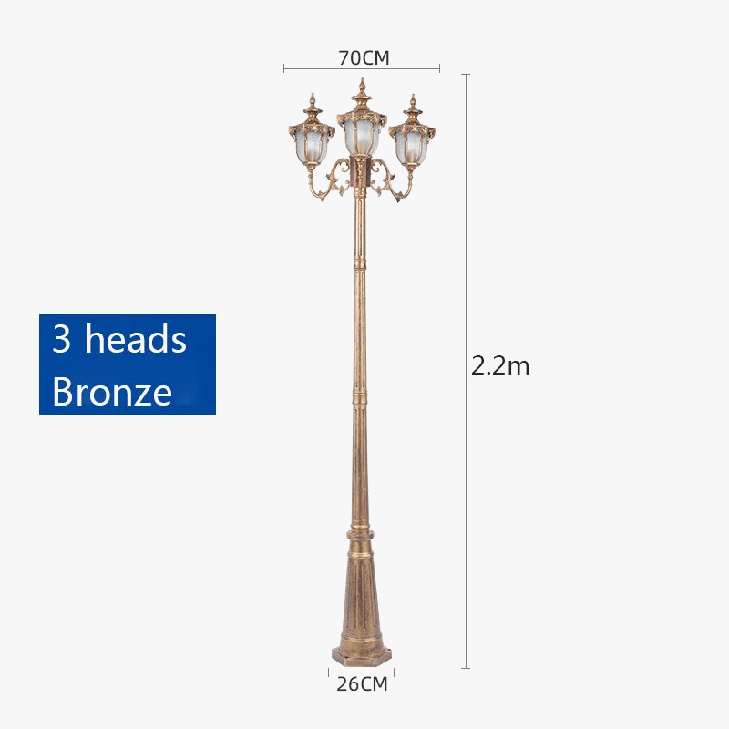 (H: 2.2 m) lampe de paysage européenne 2/3 tête cour lampadaire jardin extérieur moulé sous pression lampe de pelouse éclairage de Villa