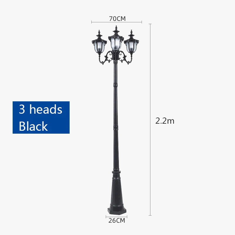 (H: 2.2 m) lampe de paysage européenne 2/3 tête cour lampadaire jardin extérieur moulé sous pression lampe de pelouse éclairage de Villa