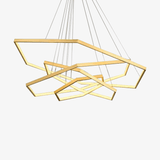 Lustre design LED avec anneaux dorés au style géométrique Luxury
