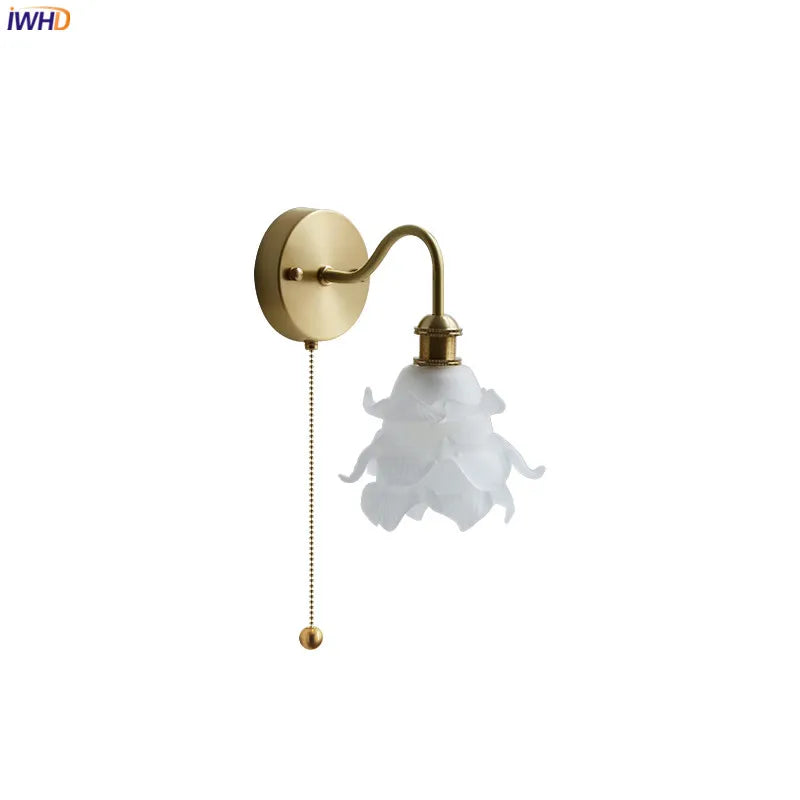 Applique murale fleur verre cuivre tirer chaîne interrupteur LED chambre salle de bain miroir escalier lumière nordique moderne