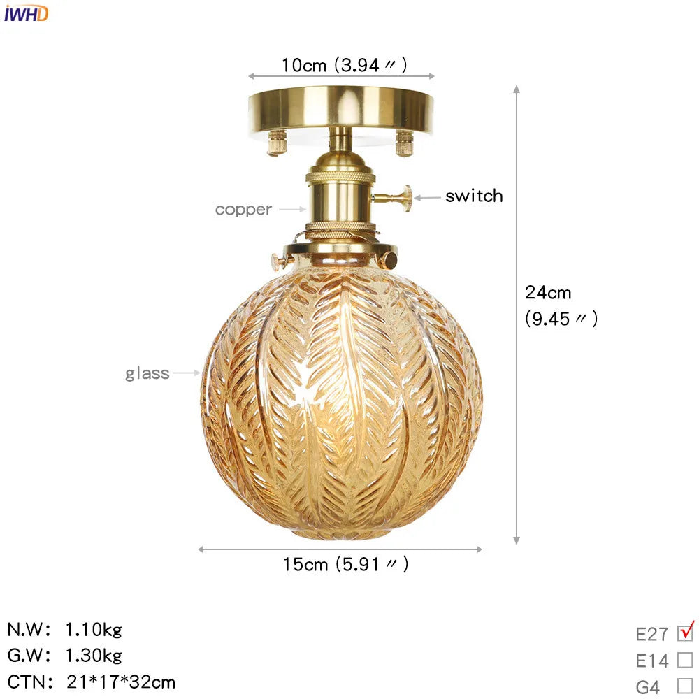 IWHD nordique japon Style cuivre plafonniers pour salon chambre boule De verre plafonnier Plafondlamp LED Lampara De Techo